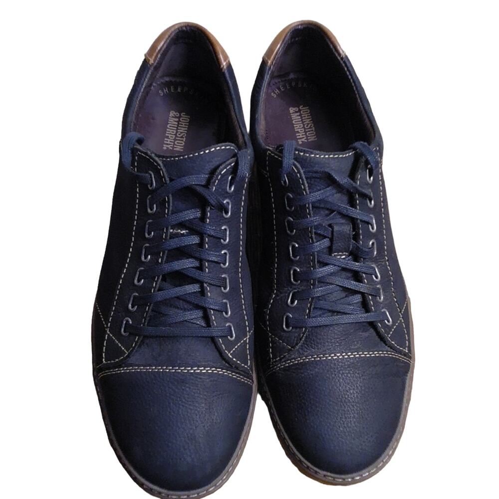 Johnson and Murphy Sheepskin Black lace up loafers with brown accents 11.5 EUC